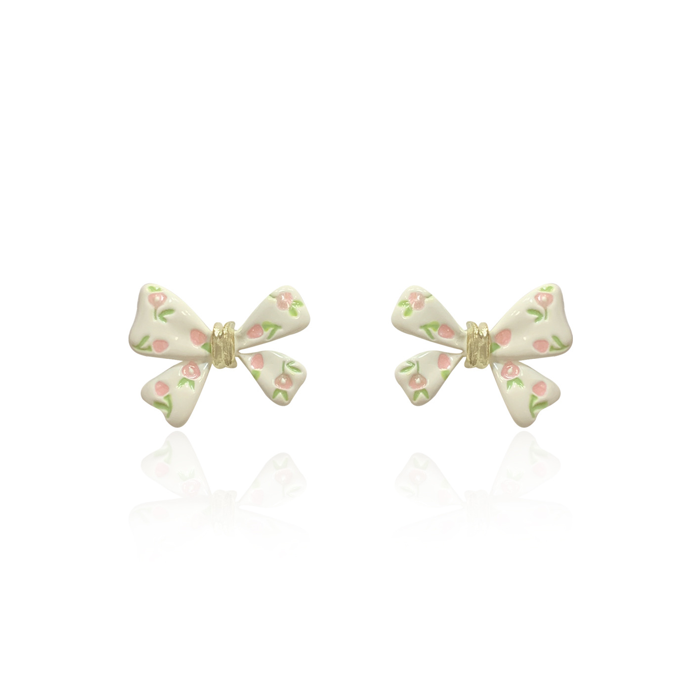 Summer new oil-dripping floral bow stud earrings, women's silver needle, fresh design, niche, simple and versatile earrings Item Picture