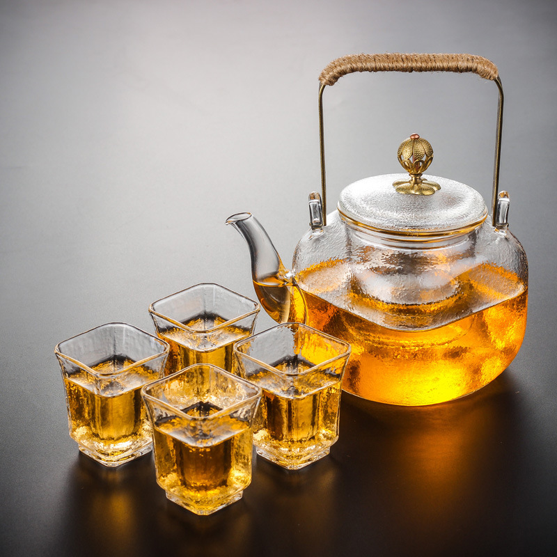 Wholesale high borosilicate glass flower teapots, handle teapots, household high-end brewing teapots, glass teapots, tea sets, heat-resistant Specification drawing