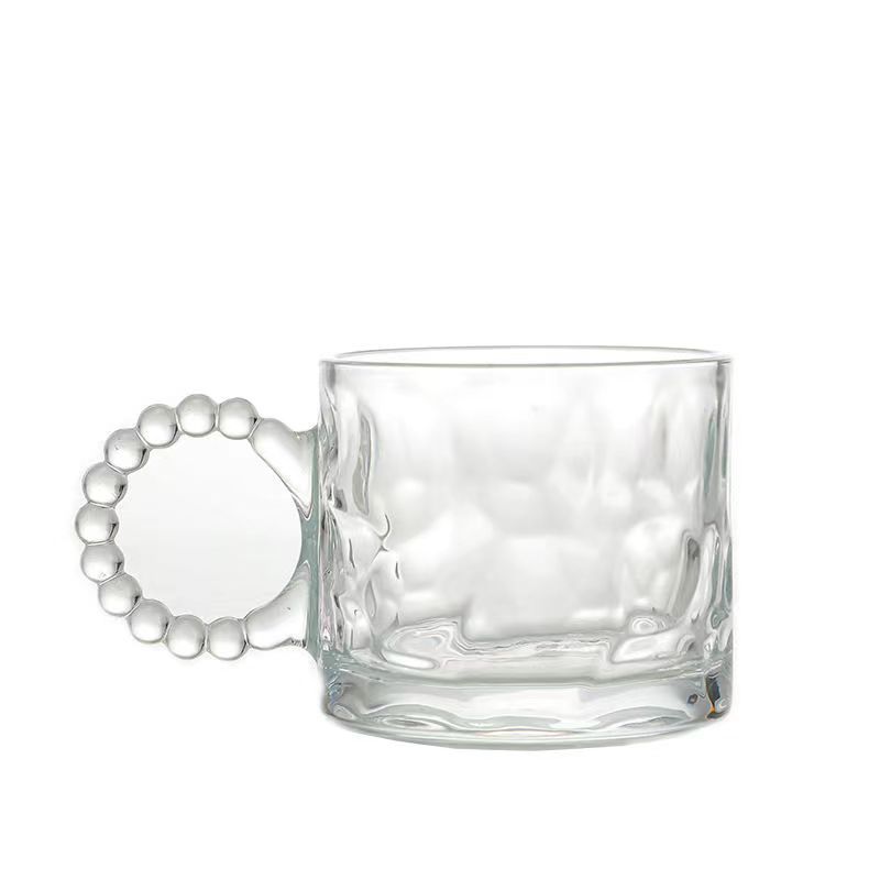 Creative pearl handle cups, large-capacity glass cups, hammer-patterned glass water cups, souvenir cups, gift factory wholesale Item Picture