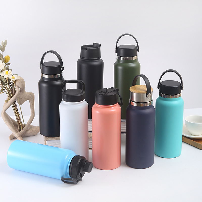 New 32OZ space water bottle, double-layer stainless steel sports water bottle, double-layer vacuum insulated cup, outdoor sports water cup full figure
