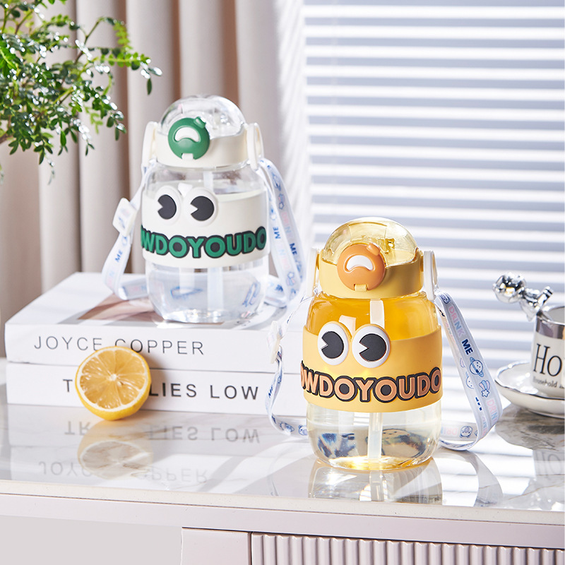 Fuxing Big Eyes Internet Celebrity bestsellers, high appearance level straw cup, cute cartoon children's water cup, one-click pop cap plastic cup Specification drawing