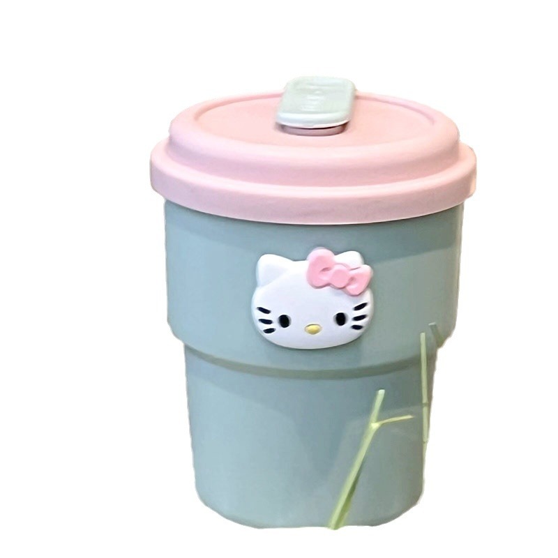 Cute Ins-style sticker straw cup for girls, portable and heat-resistant straw cup for children and office workers, new style Item Picture