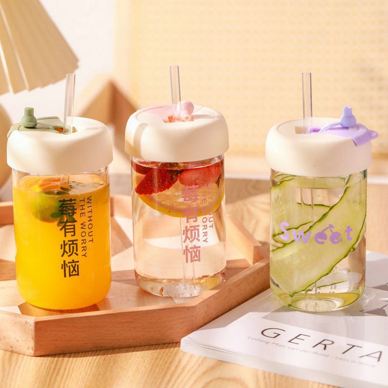 ins High-temperature resistant plastic cup Portable office flower tea cup for women 2023 Simple double-drinking straw cup pp Specification drawing