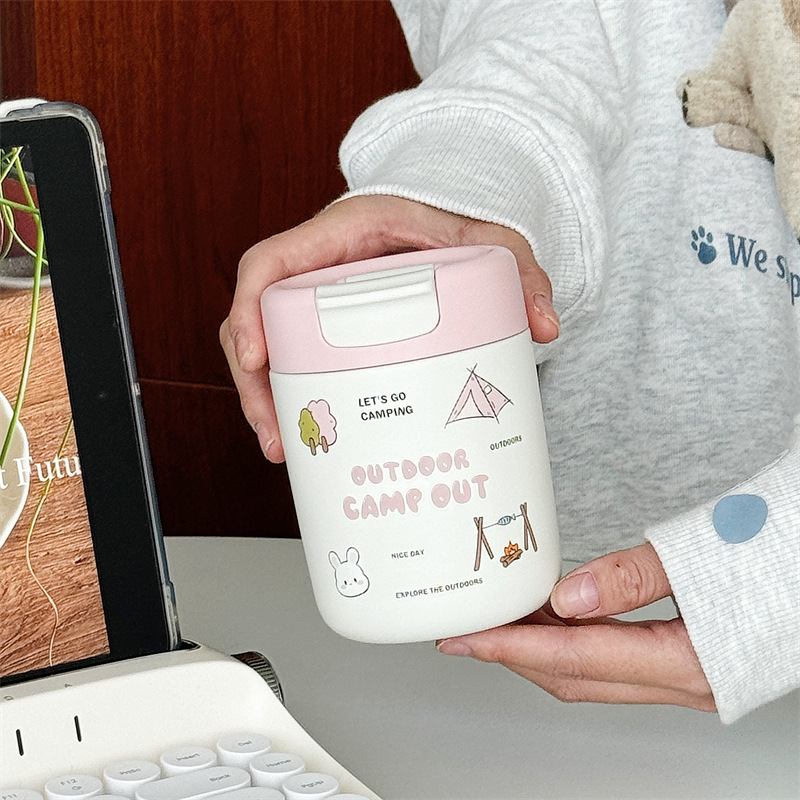 Cute mini children's insulated cup with high appearance level, stainless steel water cup, student camping style coffee cup, portable for takeout Application Scenario