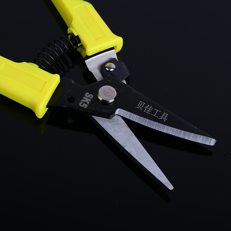 Hardware tools: Beijia multi-functional household scissors, sharp metal scissors wholesale, 65# manganese steel V-shaped iron sheet scissors details Picture