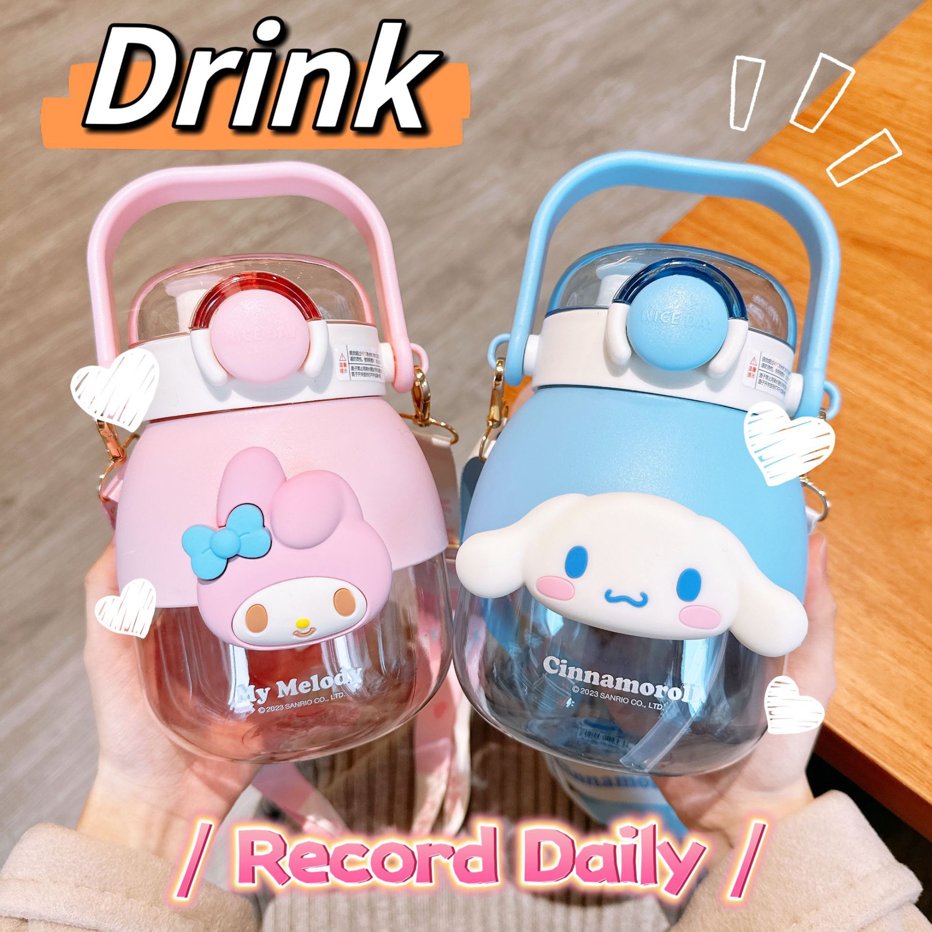 Sanrio official large-bellied cup portable high appearance level student large-capacity female double-drinking tritan plastic straw cup full figure
