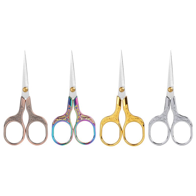Plum blossom tea leaf scissors, golden alloy handle, hand-embroidered paper-cutting scissors, retro pattern embossed small scissors Application Scenario