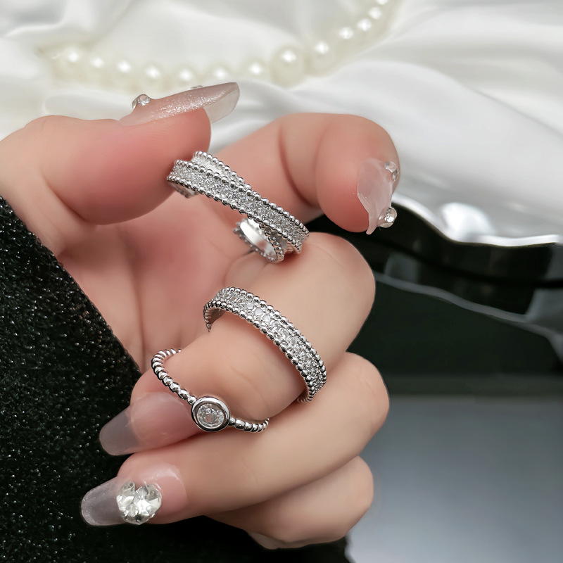 A simple and elegant design, light luxury, full diamond cross opening ring for women's Instagram, a niche and cold style, fashionable and elegant index ring details Picture
