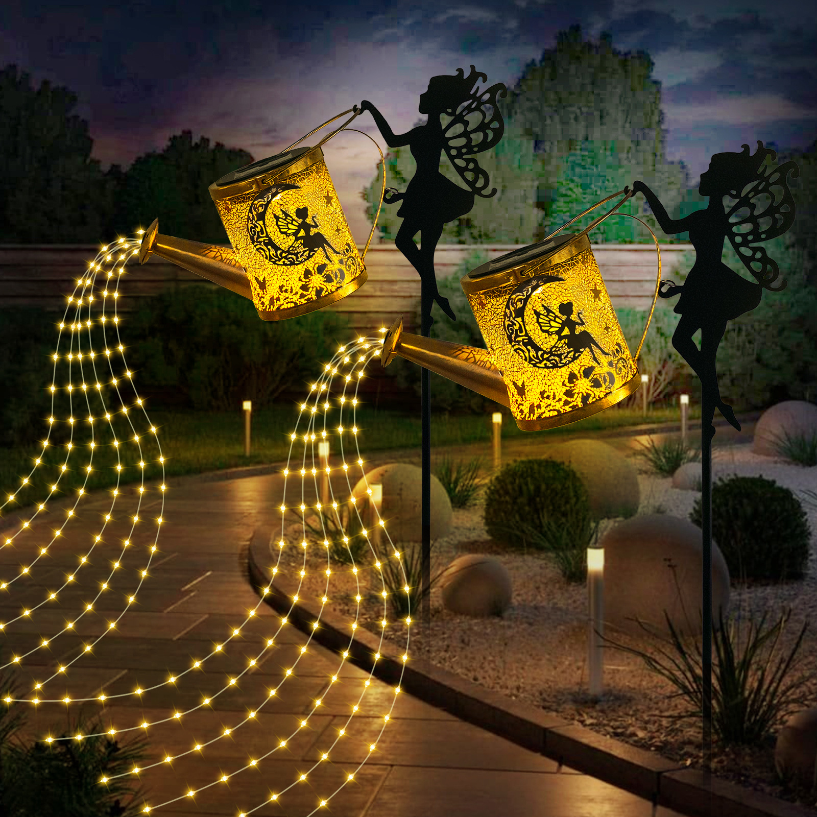 Amazon Solar Garden Angel Water Bottle Lamp, Outdoor Landscape Lamp, Ironwork Hollowed-out Lawn lamp, Flower Fairy Water bottle Specification drawing