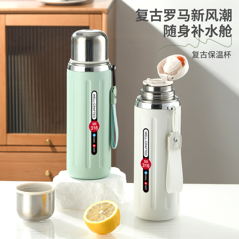 The 2023 new cross-border Roman small steel Cannon insulated cup is a simple and portable 316 stainless steel large-capacity car water cup Specification drawing