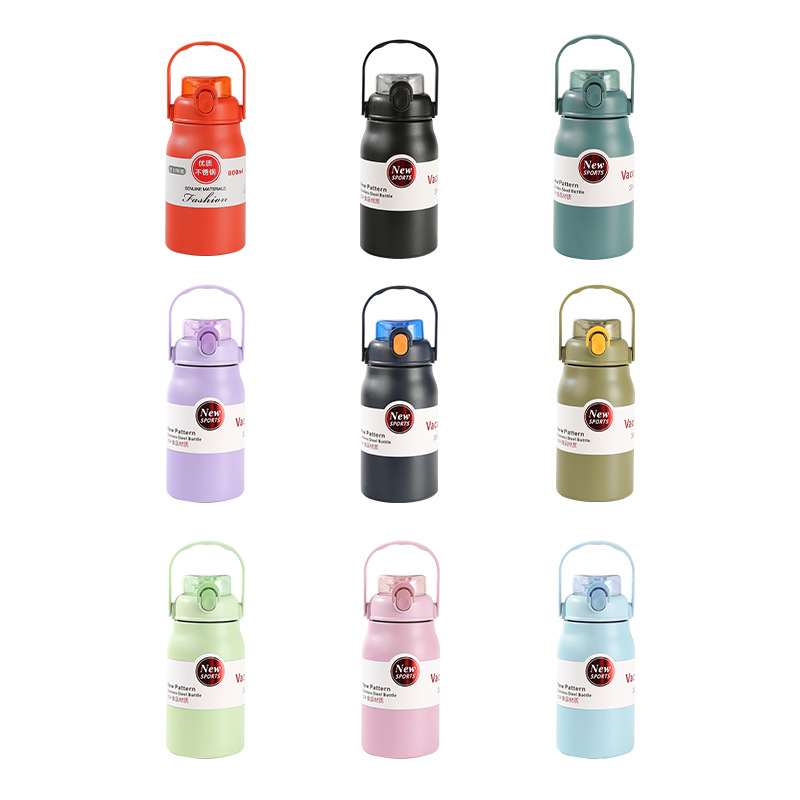 Hand-held stainless steel insulated cup, large-capacity cup, outdoor water bottle, water cup with straw, hand-held pot, super large capacity Item Picture