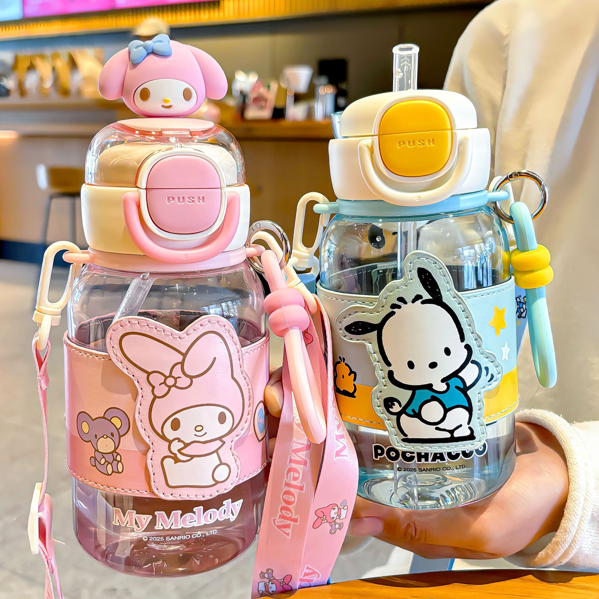 Sanrio Family Series double-drinking cup sleeves, plastic cups, cup ropes, cup rings, children's cartoon eco-friendly large-capacity drinking cups details Picture