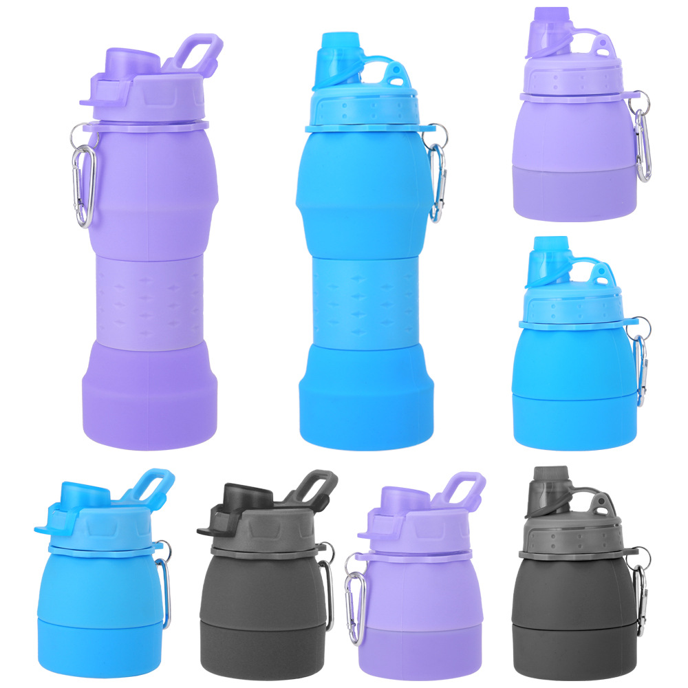 Cross-border best-selling silicone creative color-blocking water bottles, folding and stretchable sports water bottles, outdoor cycling folding water cups full figure