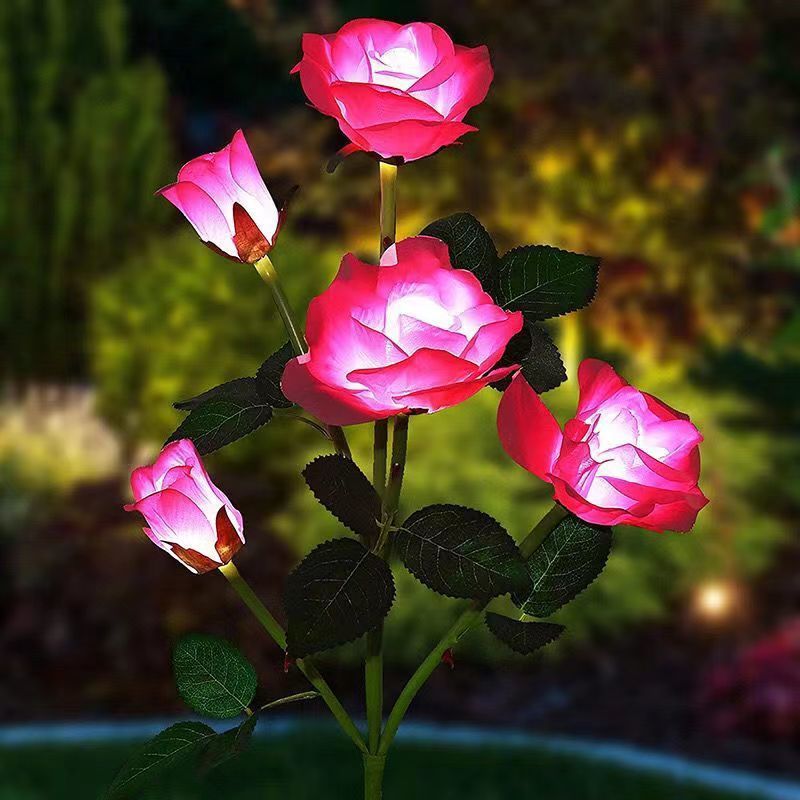 Solar-powered rose lamp LED garden decoration simulation outdoor waterproof courtyard park villa ground plug lawn lamp Specification drawing