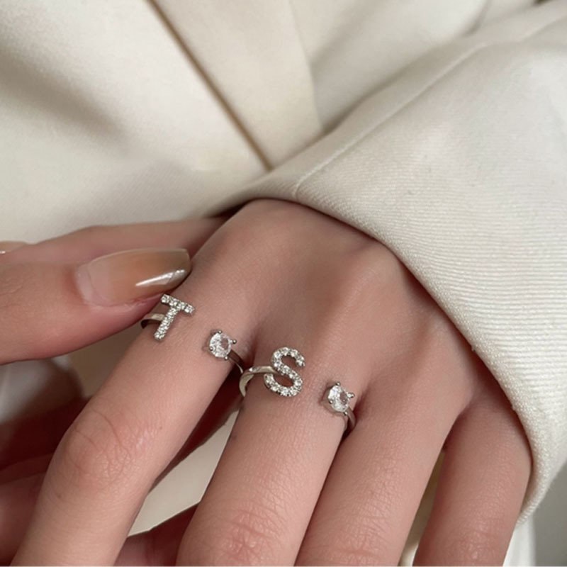French high-end, light luxury letter-shaped zircon open ring, women's personality, Instagram niche design, cold style ring trend Application Scenario