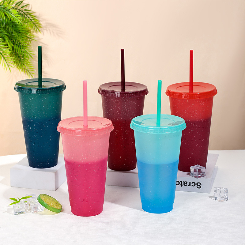 【 Processing and Customization 】 Rainbow Color-changing Cup, large color-changing plastic cup with straw, DIY 700ml drinking cup when cold full figure