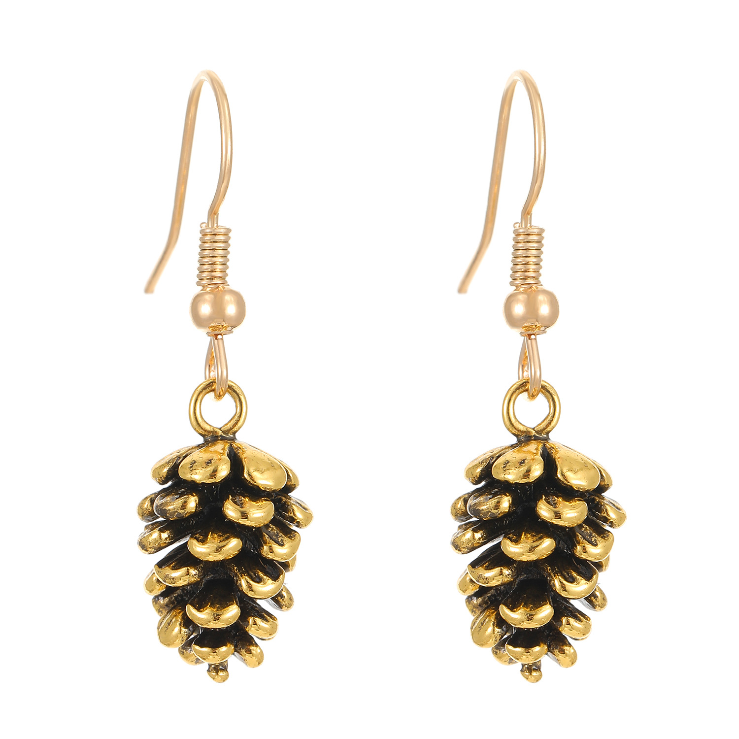 European and American retro fashion Bohemian imitation pinecone earrings, versatile alloy high-end niche earrings for women Item Picture