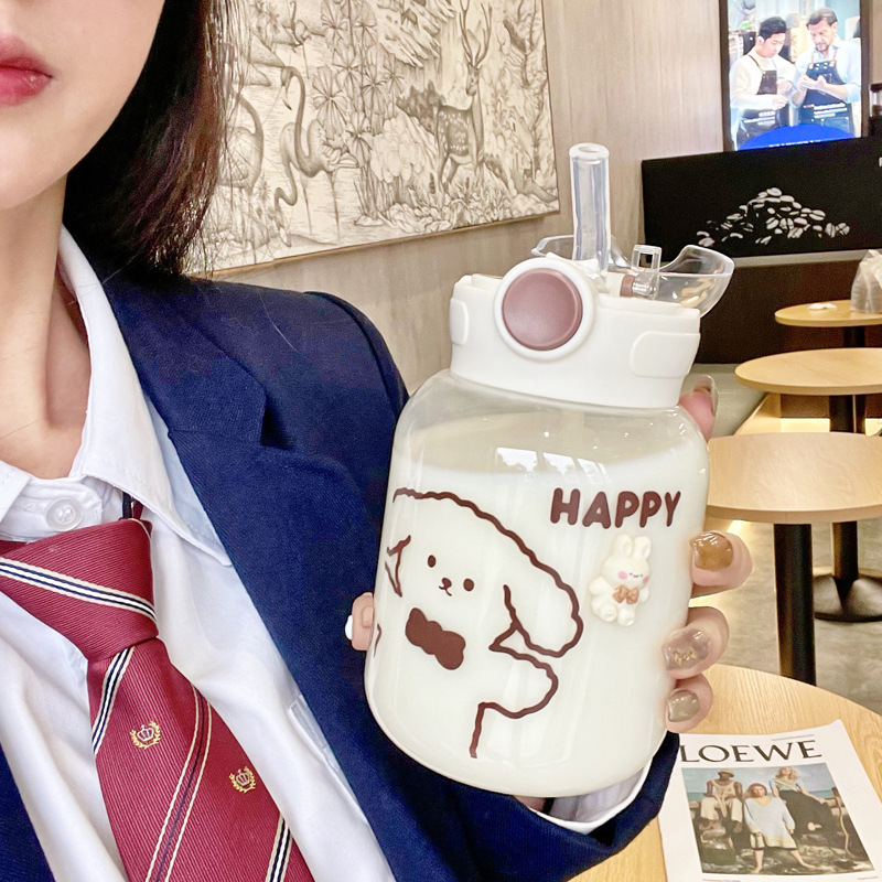 Summer plastic cups, children's straw cups, ins style, portable plastic cups for students, the same style as female Internet celebrities, large capacity full figure