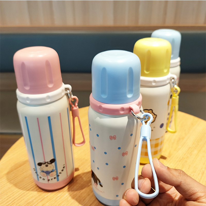 New 316 stainless steel insulated cup for direct drinking with tea compartment, portable carrying rope, bouncy water bottle, and cute student schoolbag cup Specification drawing