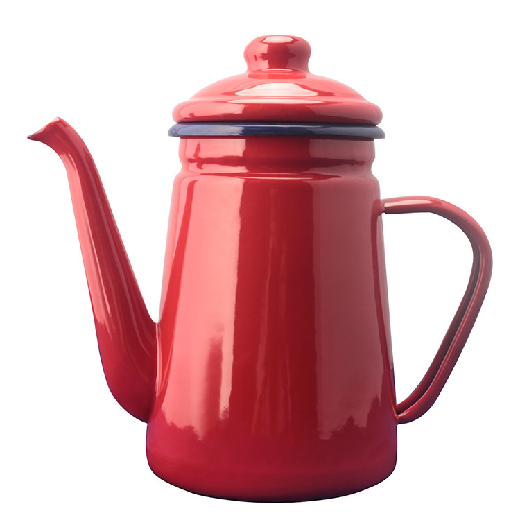 Hand-brewed coffee pot, Moka enamel coffee pot, 1.1L narrow-mouthed water bottle, hand-enamel coffee pot, oil pot, crane mouth Item Picture