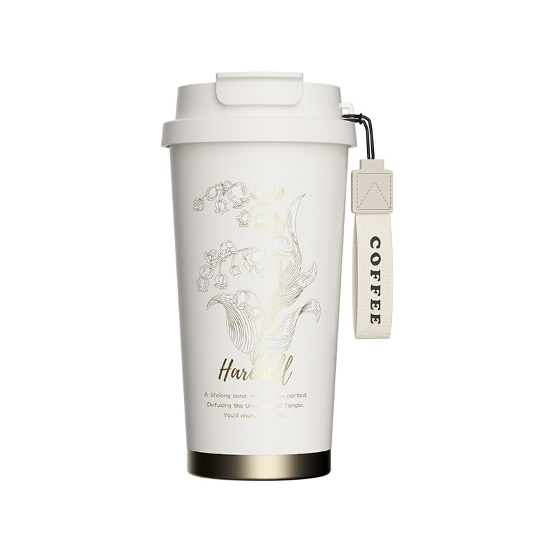 New high-appearation-level lily of the valley coffee cup, 316 inner liner insulated cup, home and office straw, portable car water cup Item Picture