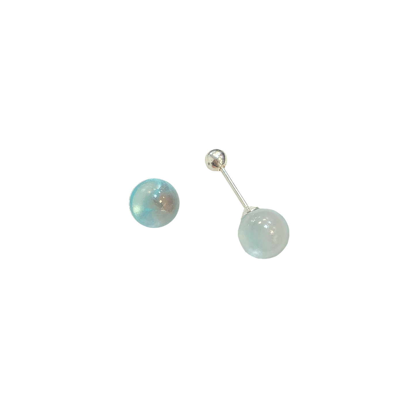 Cool and refreshing aquamarine blue round ball screw ear bone nails, clear and transparent for women to nourish ear holes, no need to take off when sleeping, small earrings Item Picture