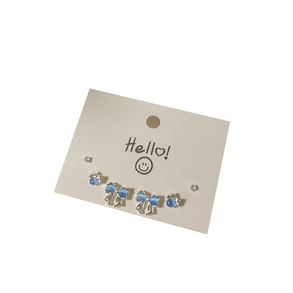 Silver needle blue cat's eye stone bow, a niche set of ear studs for women, simple and versatile design, trendy, sweet and cool earrings wholesale Item Picture