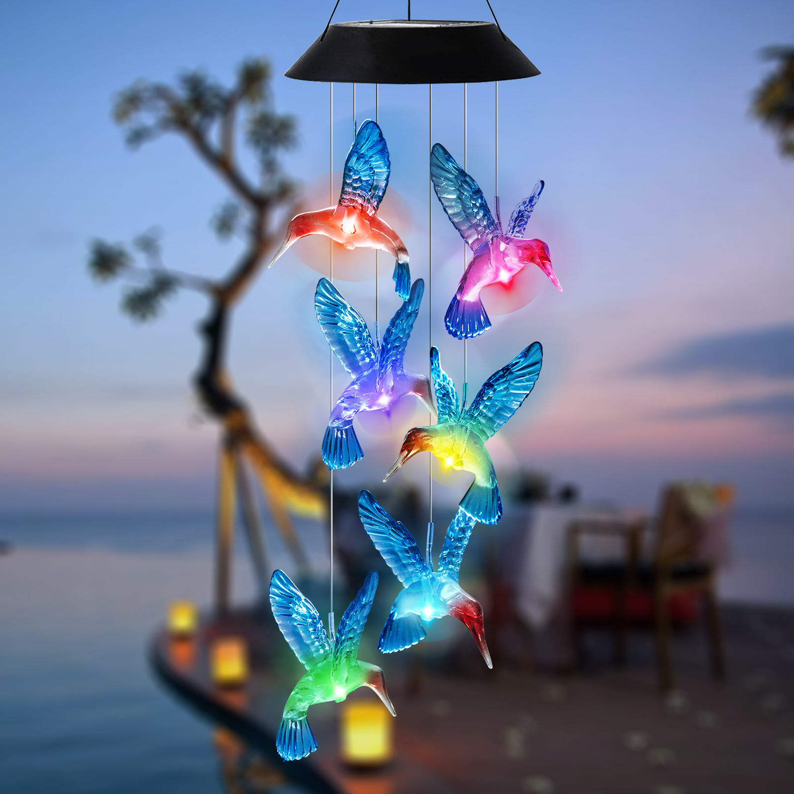 New outdoor solar wind chime LED black shell bluebird wind chime Christmas gift details Picture