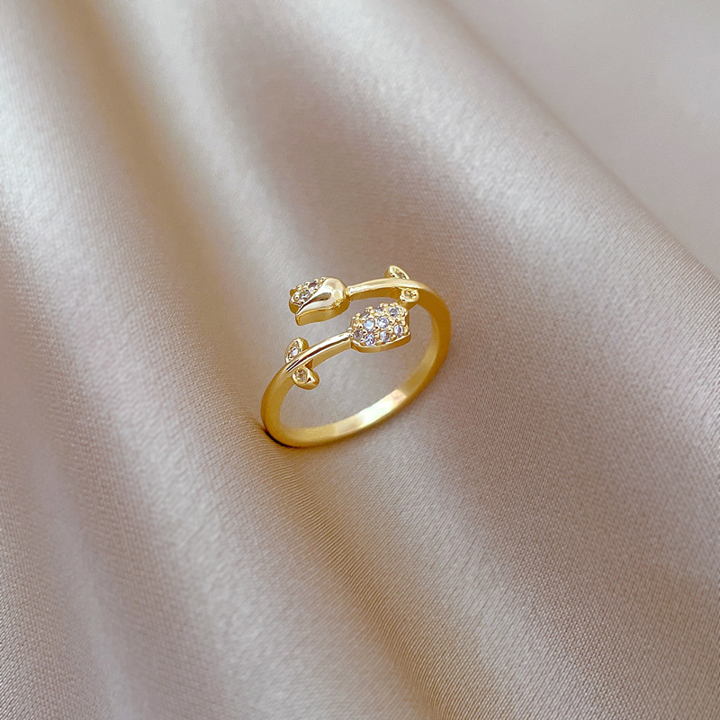 【 Real Gold 】 Rose full diamond ring with adjustable opening, simple jewelry, Japanese-style ring couple rings full figure
