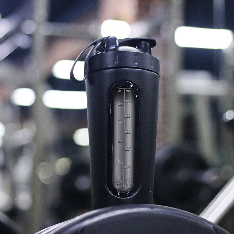 Double-layer insulated stainless steel protein powder shaker cup with stirring ball, 304 stainless steel fitness sports water cup Item Picture