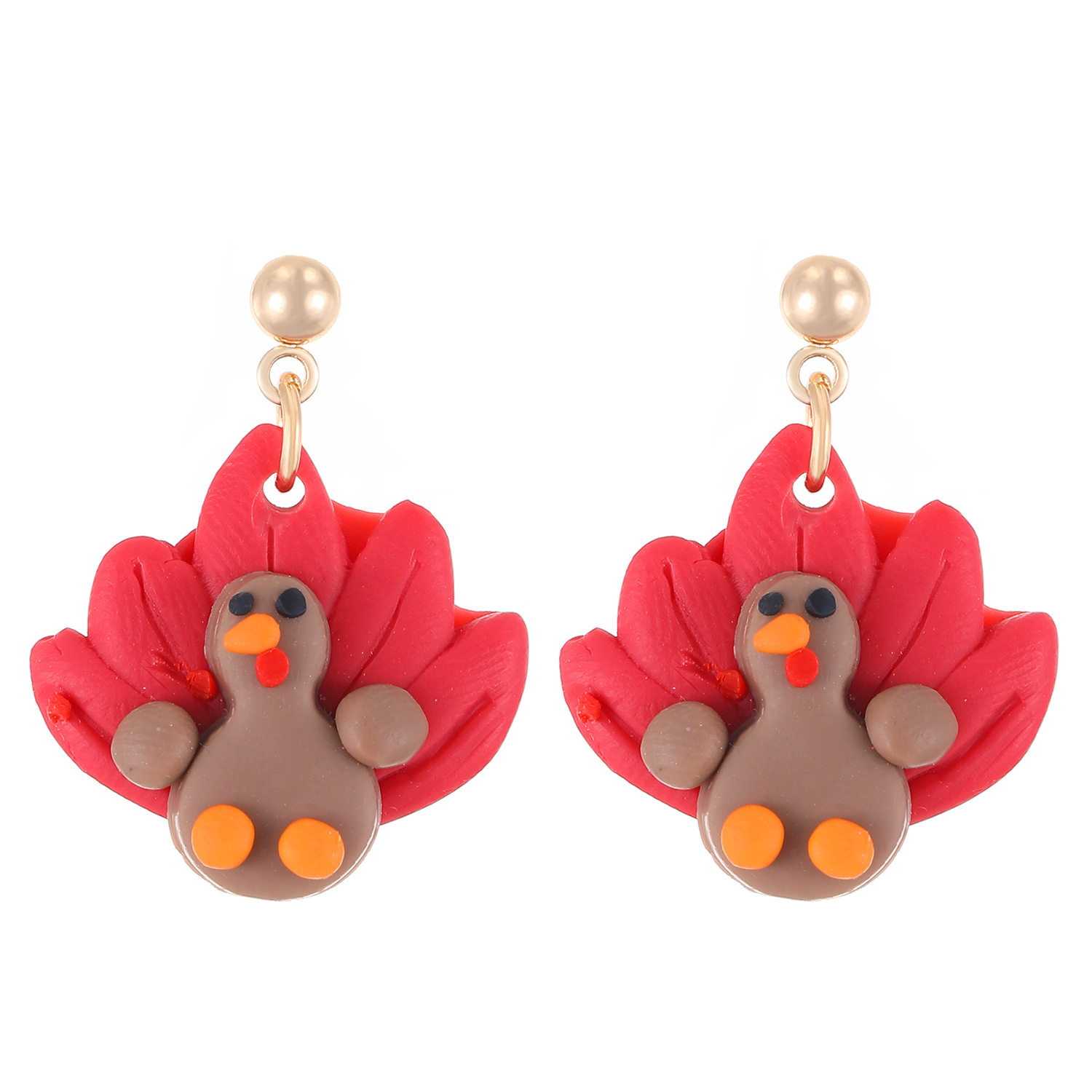 Fashionable bird stud earrings for women, cartoon soft clay Turkey, maple leaf stud earrings, wholesale of cross-border Thanksgiving earrings from Europe and America Item Picture