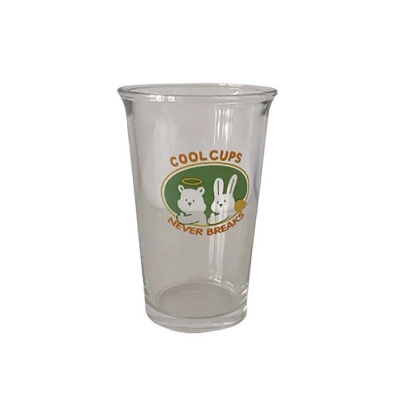Printed glass cups, cute angel bear, large-capacity home breakfast milk cups, cold drink water cups Item Picture