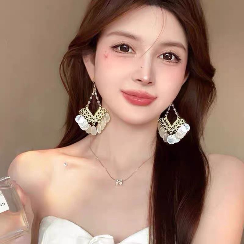 Ethnic style Su earrings, long and niche woven feather stud earrings, 2025 new travel outfit ear hook earrings Specification drawing