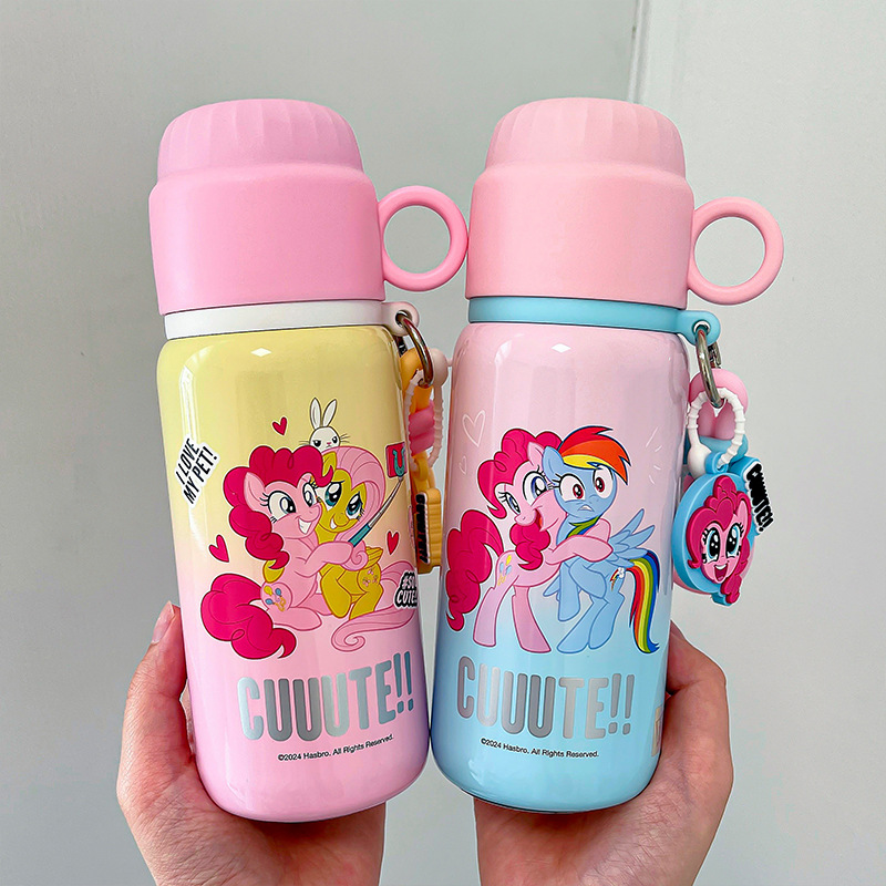 Cute Little Pony fashionable handle insulated cup, convenient to carry, independent figurine with straw, double-drinking water cup full figure