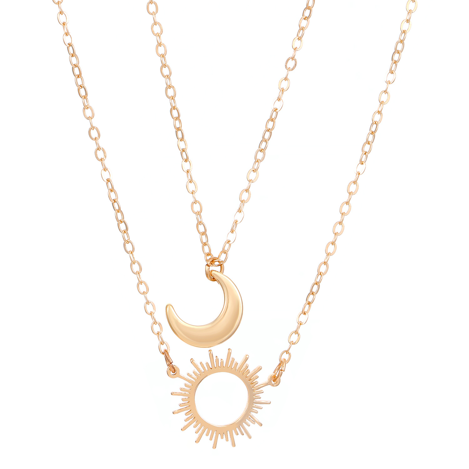 European and American cross-border hollowed-out sun and moon couple ankle chain necklace bracelet double-layer layered jewelry set for women Item Picture