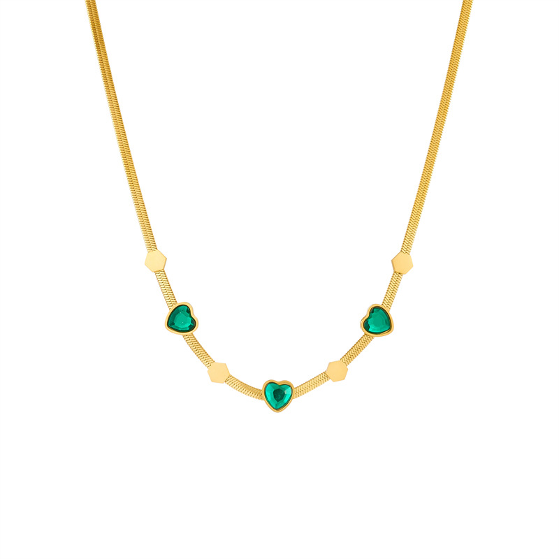 Fashionable, niche and individual design, high-end retro geometric hexagonal accessory, diamond-encrusted heart collarbone chain, gold-plated necklace Item Picture