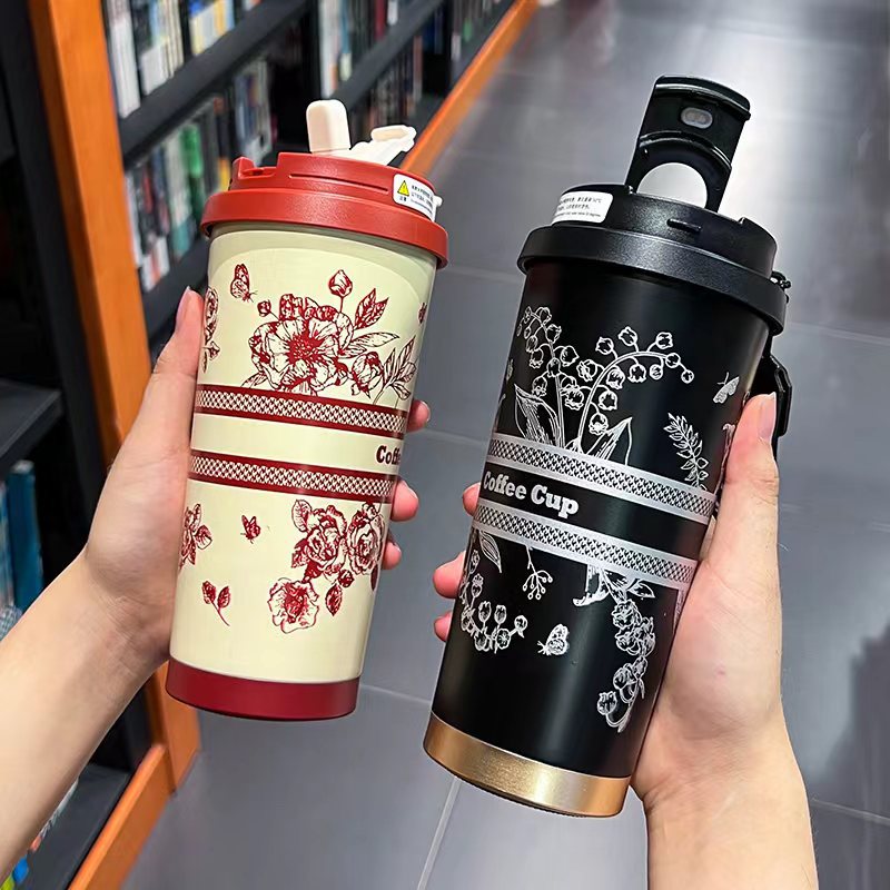 Double-drink coffee cups, 316 stainless steel inner liner insulated cups, car water cups, large-capacity cups wholesale Specification drawing