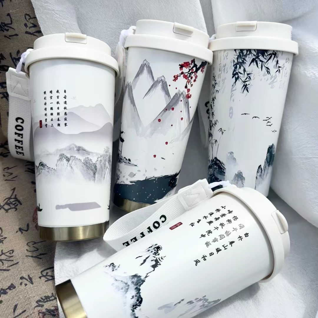 New Chinese-style insulated cup, portable for women's outdoor use, high appearance level, Chinese-style double-drinking large capacity coffee water cup, cold preservation cup Application Scenario