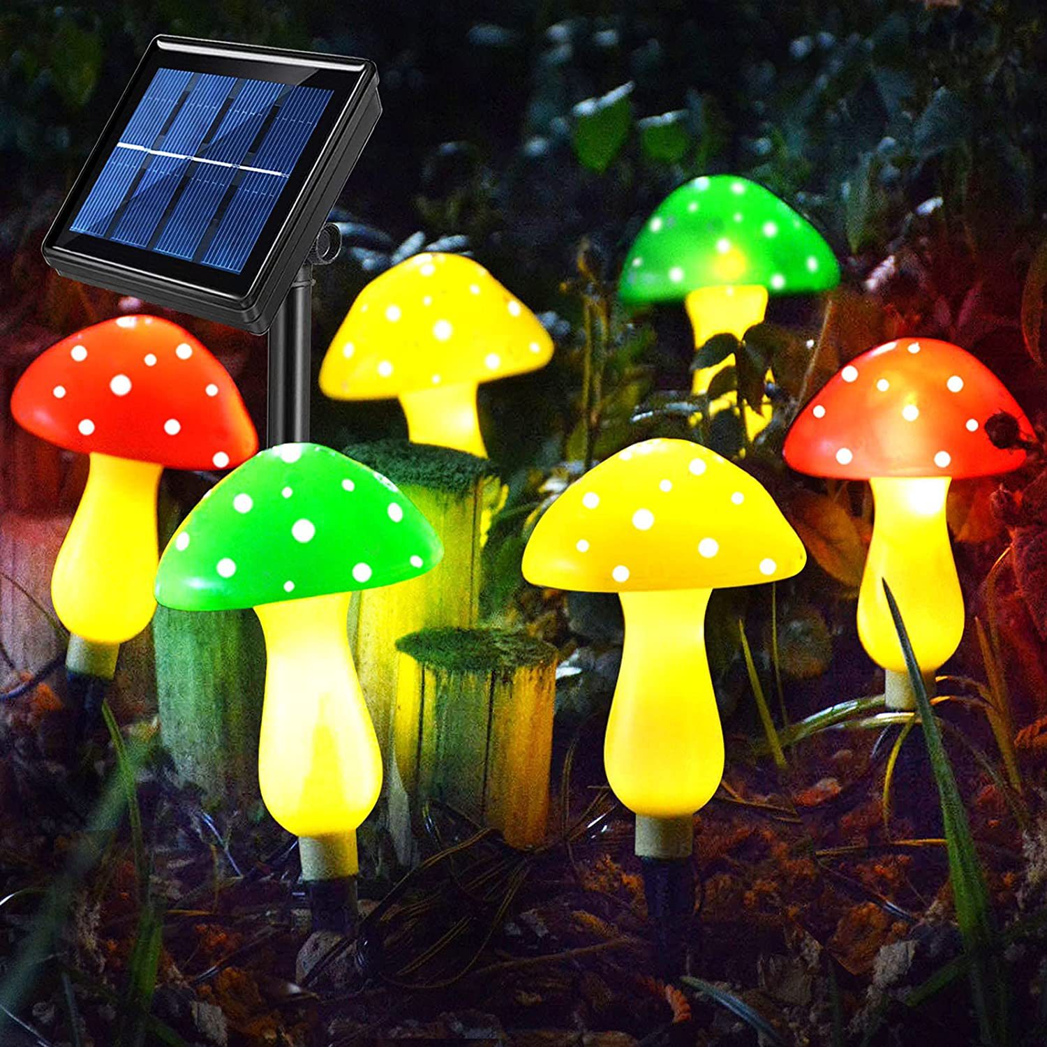 Cross-border new mushroom lamp, outdoor LED solar mushroom lamp, courtyard and garden waterproof decoration (round edge head full figure