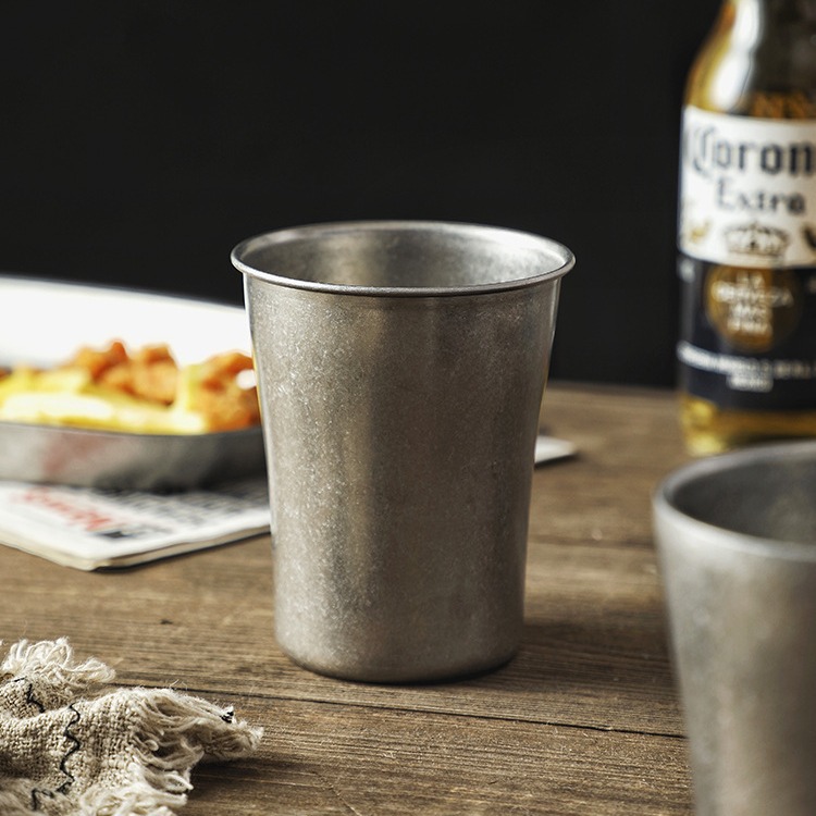 Industrial snowflake grey American coffee cup, outdoor camping personalized water cup, retro aged stainless steel mug Specification drawing
