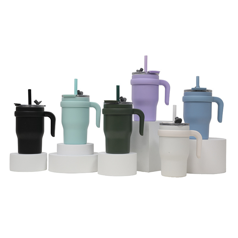 Cross-border dual-drink car cup, children's and students' water cup, car ice cube cup, stainless steel high appearance level with handle insulated cup details Picture