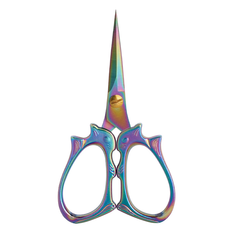 Stainless steel pointed-nose hand scissors for paper-cutting, embroidery, window decorations, high-sharpness small scissors, retro compact stationery, office scissors Item Picture