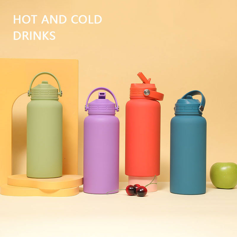 Factory direct supply sports water bottle, American-style large-mouth 1L insulated cup, large-capacity camping portable hand-held sports water cup Specification drawing