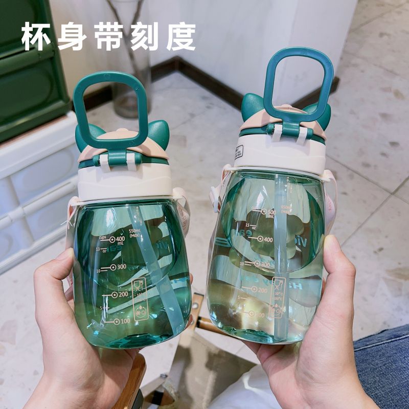 Children's water cup, direct drinking cup, cute for boys and girls, high appearance level, portable, leak-proof in summer, can be carried diagonally, heat-resistant cup Specification drawing