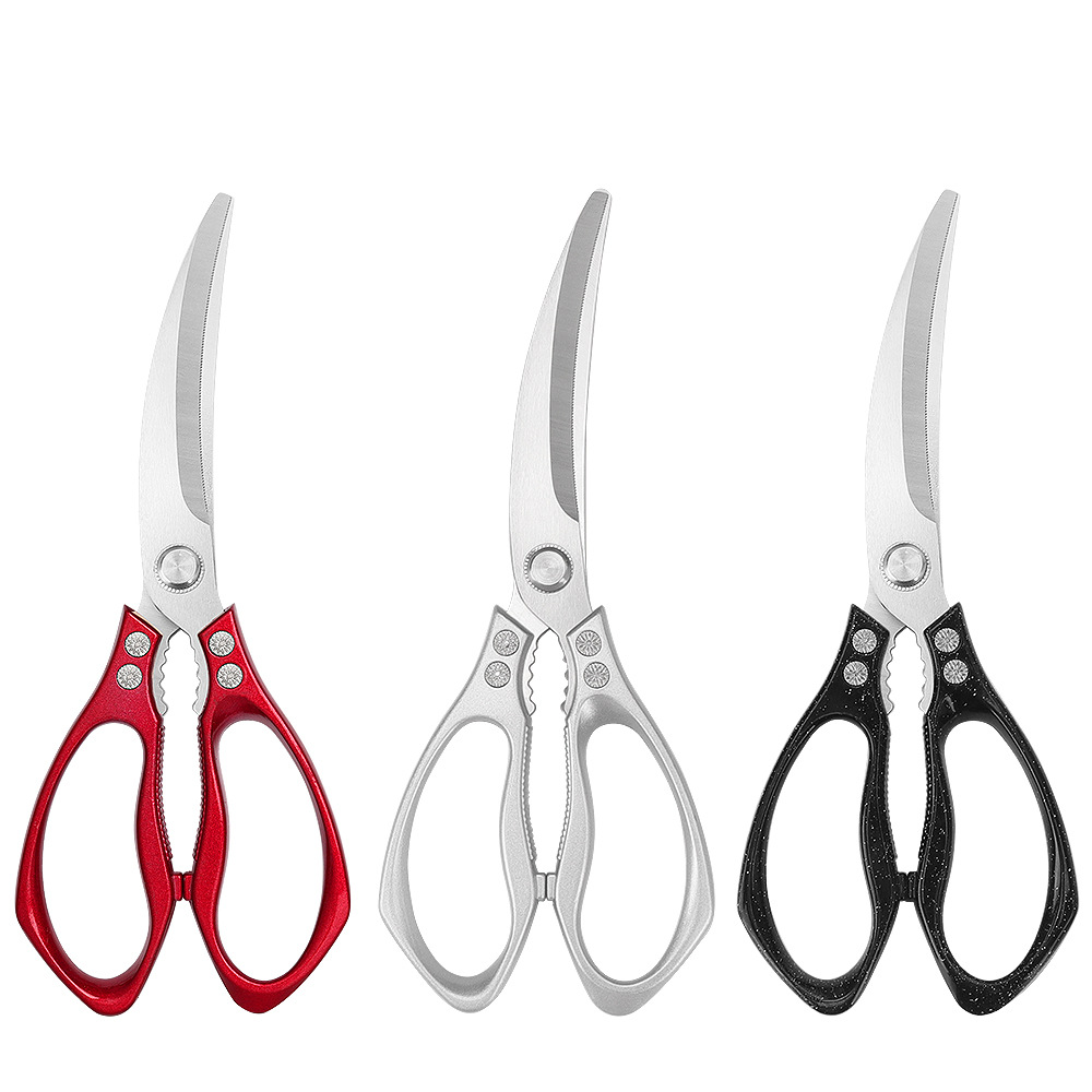 Stainless steel Korean barbecue scissors, thickened chicken cutlet and steak scissors, multi-functional kitchen scissors, anti-slip serrations, household scissors Item Picture