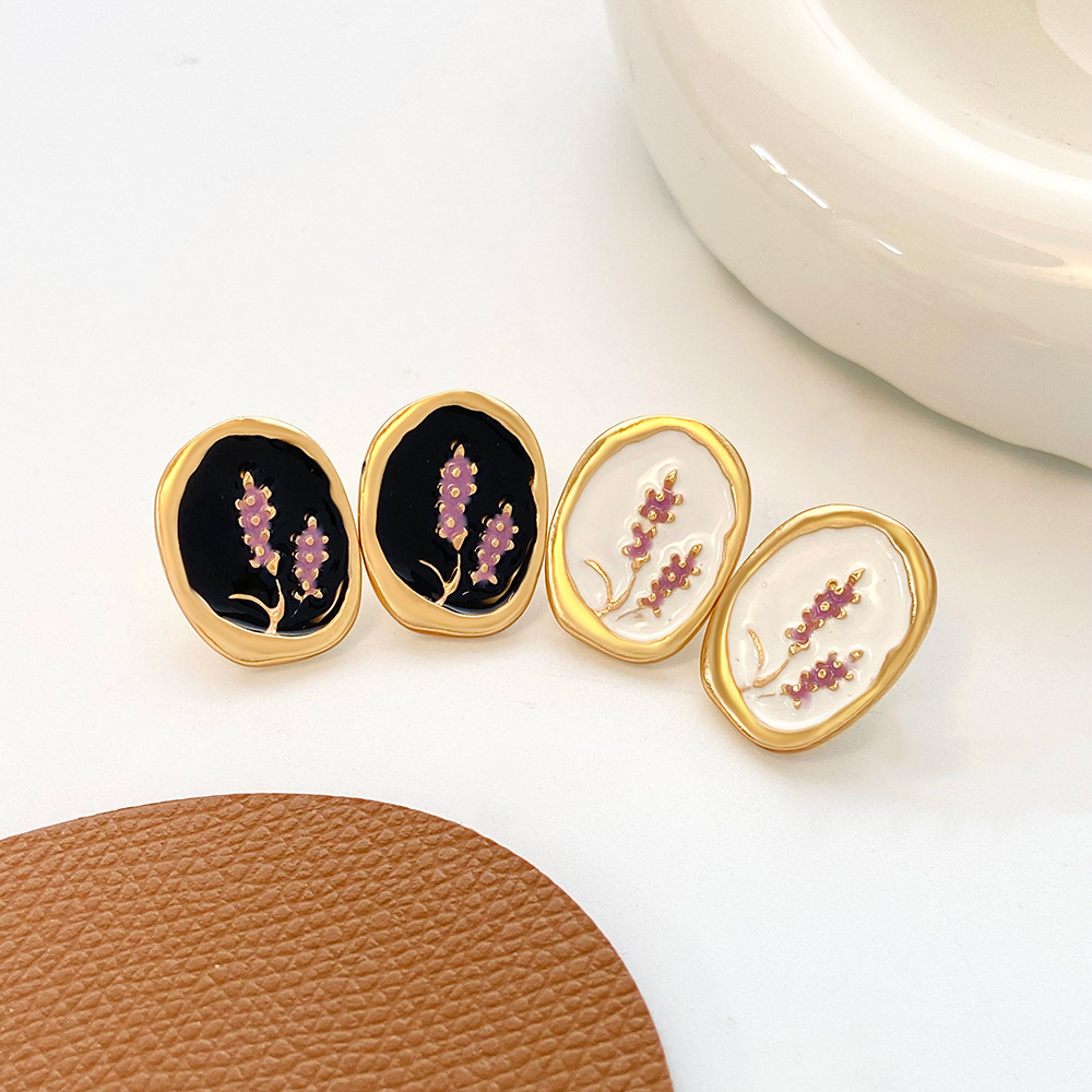 European and American ins enamel oil drip butterfly stud earrings for women, French light luxury design, flower and wheat ear earrings, internet-famous earrings details Picture