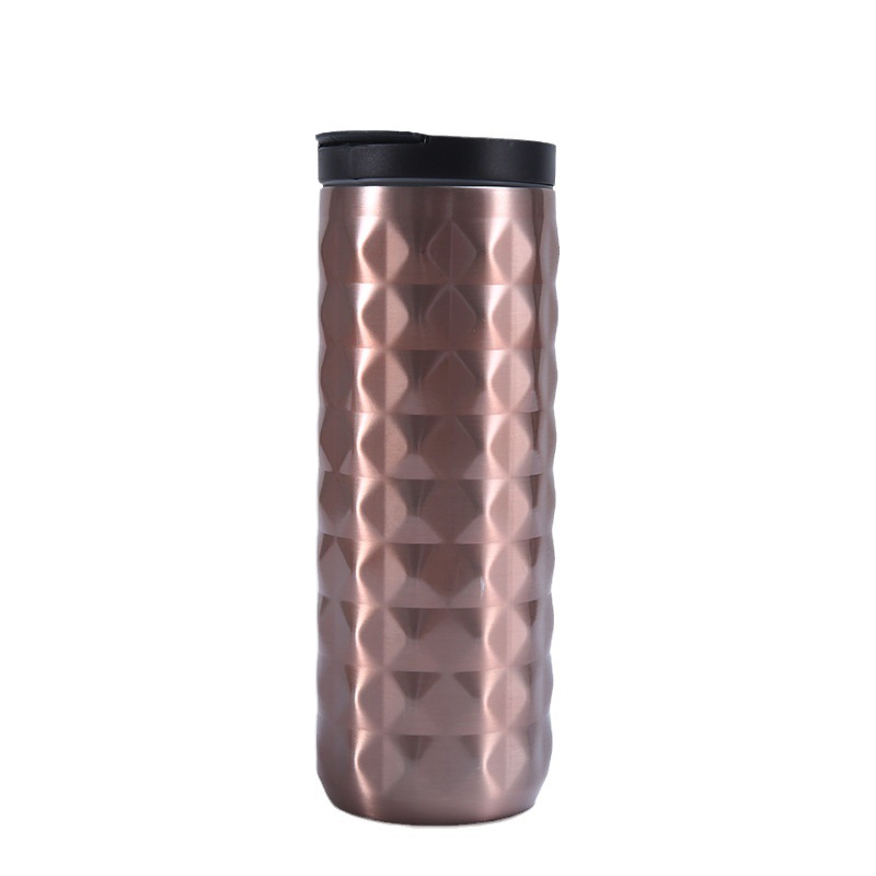 Amazon's new diamond-shaped straight cup, 304 stainless steel vacuum insulated cup, outdoor portable double-layer car cup Item Picture