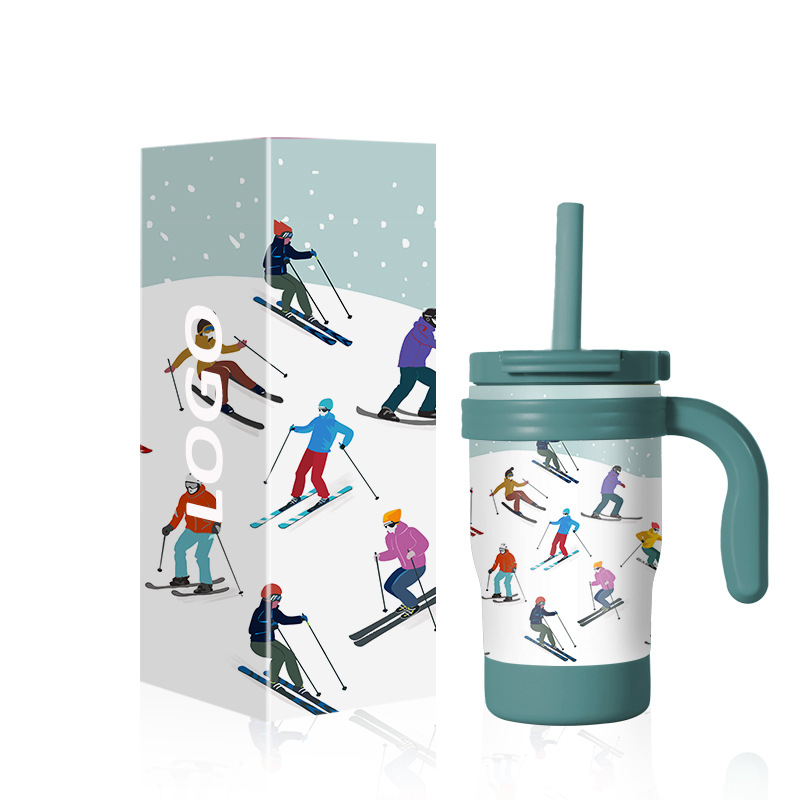 Exclusive new products: Private mold 14OZ double-layer stainless steel children's handle cup, straw cup, Ruduce children's insulated cup Specification drawing