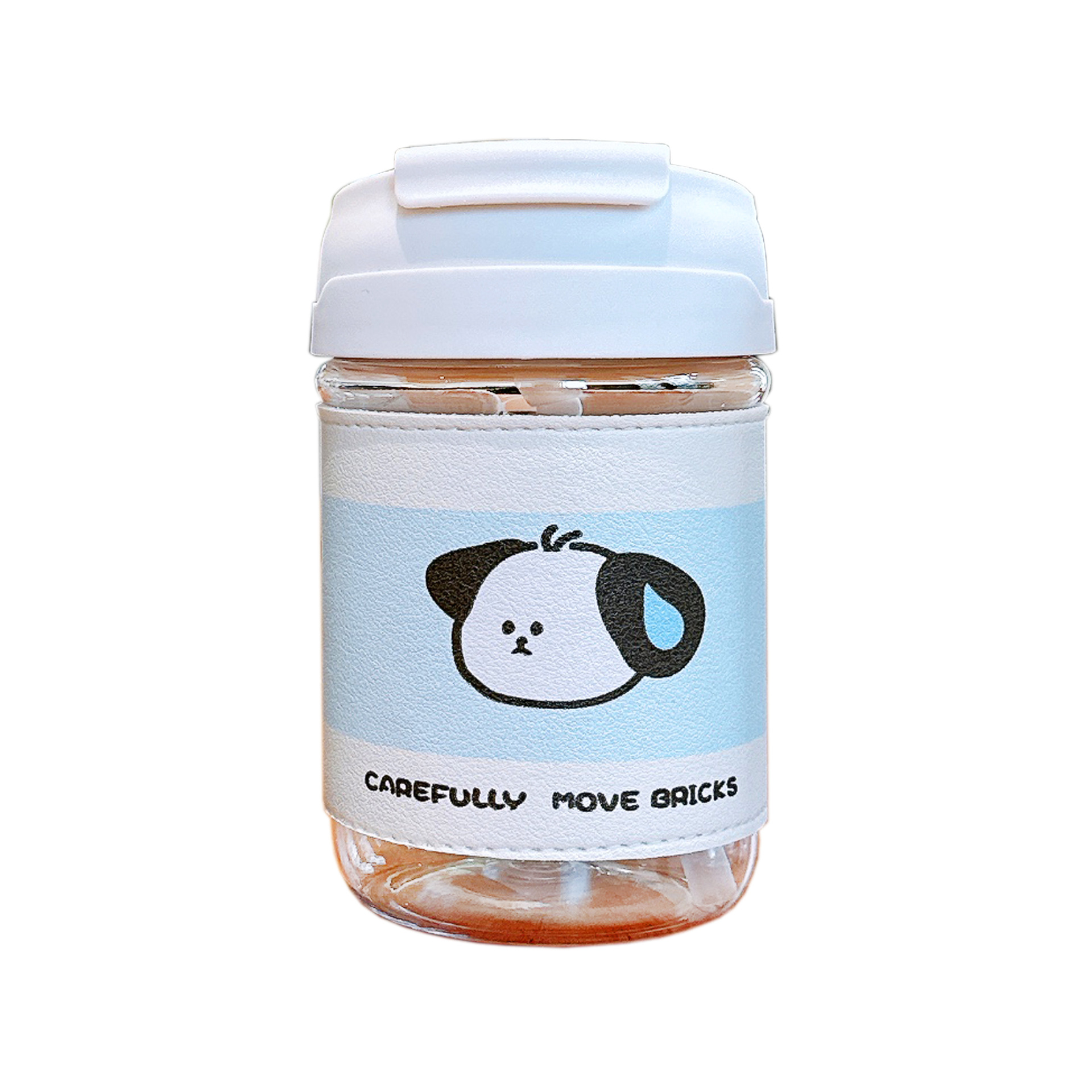 Cute puppy plastic cup, dual-drinking portable student anti-scald water cup, high appearance level cartoon creative coffee cup, bestseller Item Picture