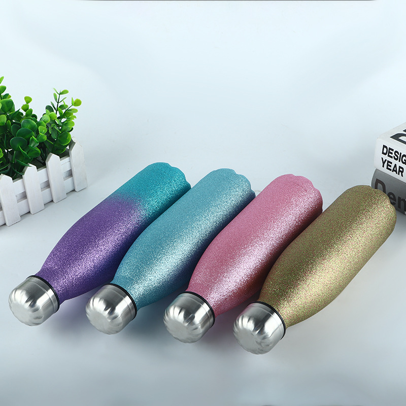 Cross-border 304 stainless steel sports water bottle with glitter paint, cola bottle and insulated cup support one-piece consignment with logo printing Specification drawing